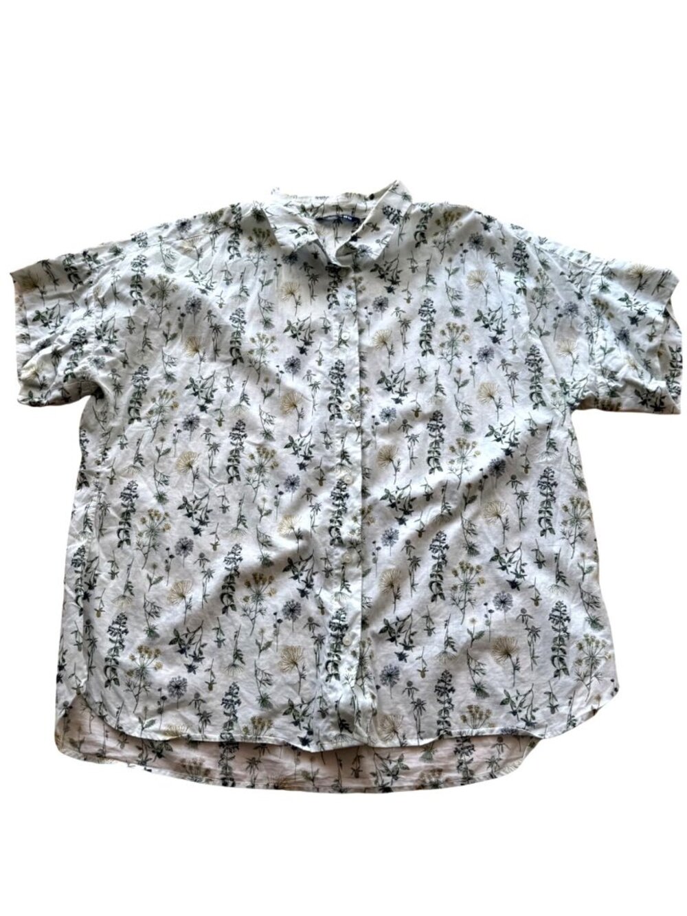 Uniqlo Studio X Sanderson Women's Button Front Top XL Floral White Short Sleeve